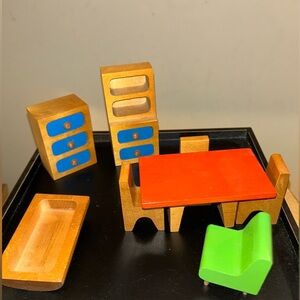 Vintage Creative Playthings Finland Wood Dollhouse Furniture 8 Pieces